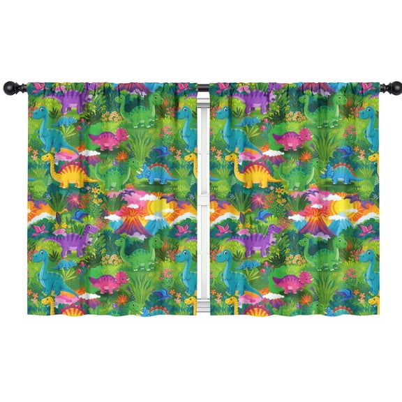 Blackout Kids Curtains,Colorful Dinosaurs Jungle Flowers Pattern Childrens Insulated Curtains Set Of 2,Bedroom Essentials,Toddler Room Decor 42"x54"