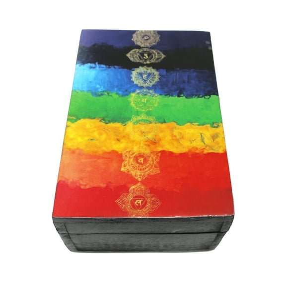 Soul Sticks 7 Chakras Wooden 6" x 4" Boxes For Jewelry, Memory, Sage, Storage or Incense Box