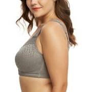 Exerin Women's Front Closure Full Coverage Wirefree Posture Back Plus Size Bra(Grey,44DD)