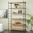 thumbnail image 2 of DecMode 49" x 87" Brown Wood Rectangular 6-Tier Shelving Unit with Black Metal Ladder Frames, 1-Piece, 2 of 9