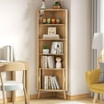 thumbnail image 3 of Modern Corner Cabinet, 66.7" Tall Bathroom Storage Cabinet with 2 Fluted Doors & Shelves for Kitchen, Living Room, Wood, 3 of 9