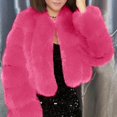 thumbnail image 2 of Women Fluffy Faux-Fur Coat Long Sleeve Cropped Puffer Jacket Winter Warm Fuzzy Loose Solid Color Outerwear (Hot Pink M), 2 of 4
