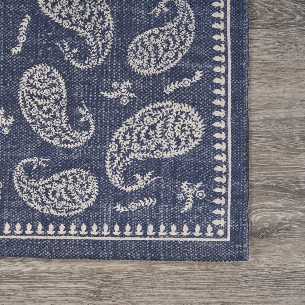 LR Home Global 2 ft. x 6 ft. Bordered Paisley Indigo Blue Runner Rug