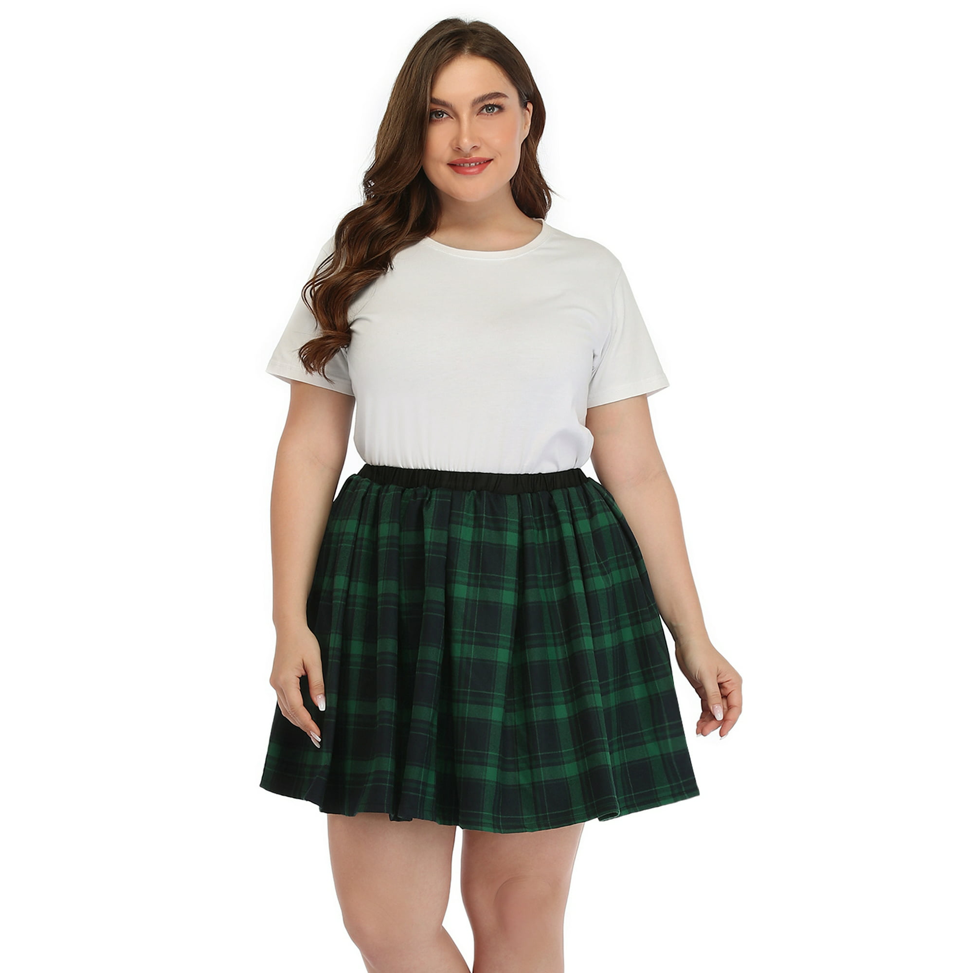utilsigtet niveau vedvarende ressource HDE Plus Size Plaid Skirt Lingerie Pleated Mini Skater Skirts (Green and  Black Plaid, 16) - Walmart.com