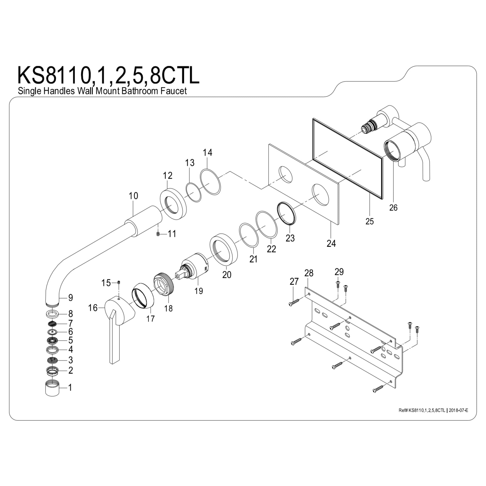 Kingston Brass KS8115CTL Continental Single-Handle Wall Mount Bathroom Faucet, Oil Rubbed Bronze
