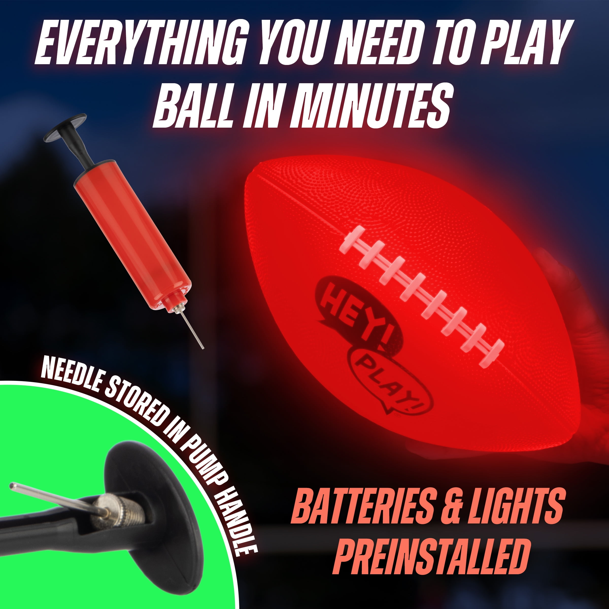 Hey Play Indoor/Outdoor Light Up Football - LED Glow Football Size 6 for Kids Ages 8 and Up, Orange