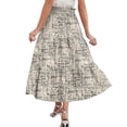 thumbnail image 5 of Women's Floral Maxi Skirt, High Waist Drawstring Tiered Pleated Skirt, Lightweight Flowy Boho Skirt for Beach, Vacation and Summer,Beige,L, 5 of 7