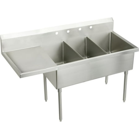 Elkay Wnsf8372lof Weldbilt 97-1/2" Triple Basin Free Standing Stainless Steel Utility Sink