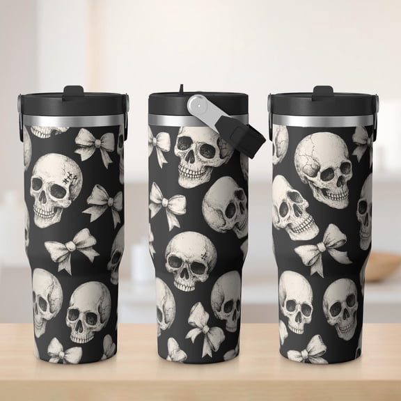 30oz Skull Tumbler with Handle Insulated Stainless Tumbler , Travel Home Office Coffee Cup Water Bottle,Mug Cup,Gifts for Women Halloween gift