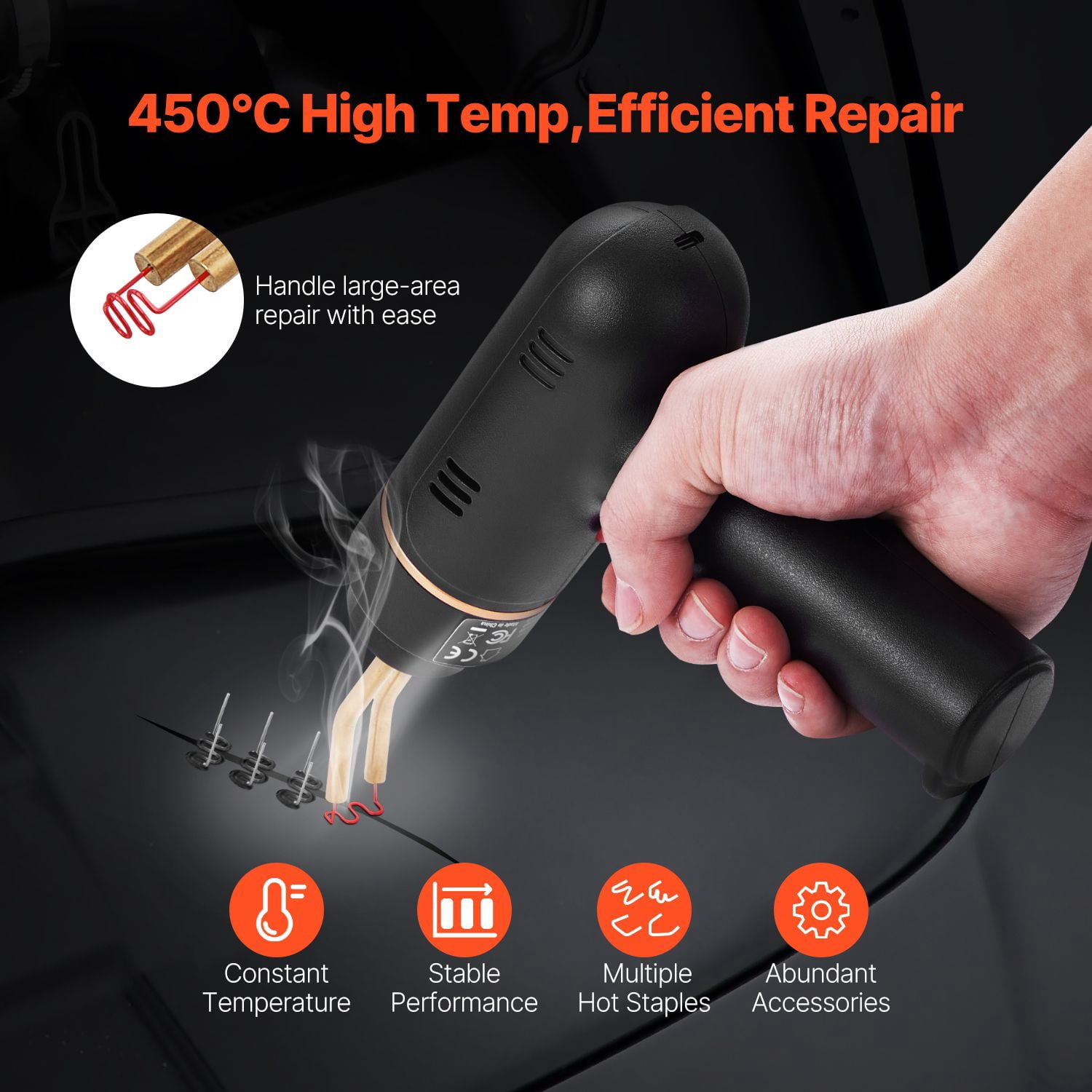 Cordless Plastic Welder, 120W with 5000mAh Battery, 1-3s Rapid Heating to 450°C, 400PCS Welding Staples, Overcharge Protection, Car Bumper and Plastic Repair