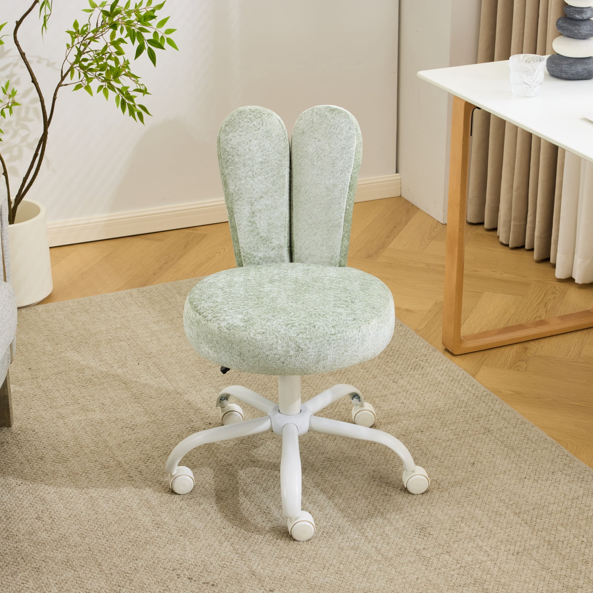 Ktaxon Plush Velvet Office Chair, Rabbit Ear Backrest Vanity Chair, Adjustable Swivel Reading Chair for Home Office Green