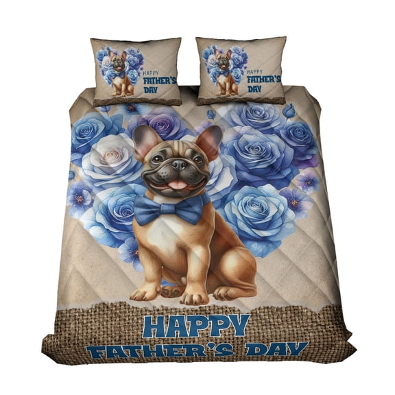 French Bulldog Proud Dad Happy Father's Day Quilt Bedding Set Dog Lover Gifts 1 Blanket Bed Cover 2 Pillowcases - 02008