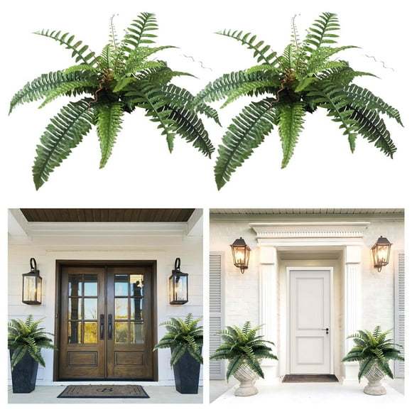 Decoración de pared de helecho artificial - Arreglo de plantas sintéticas verdes de hojas persicas grandes • Plástico de hojas de helecho de Boston • 1 pieza