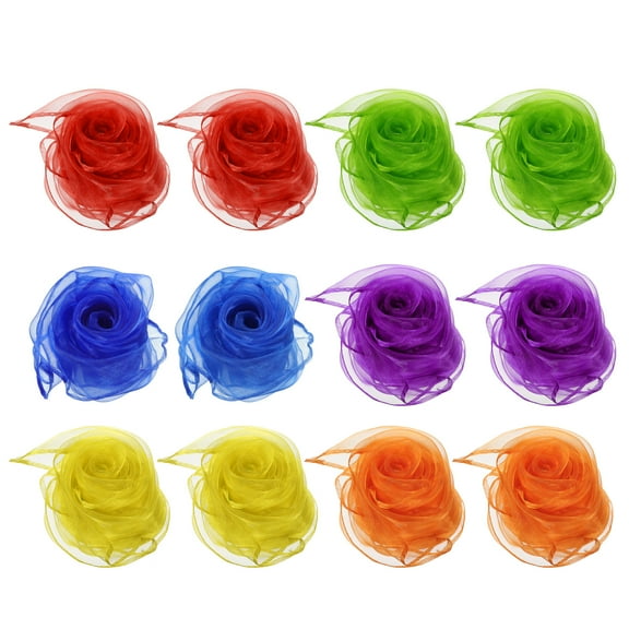 Uxcell 12 Pcs Dance Scarves 24x24" Juggling Scarves, Red Yellow Green Blue Purple Orange