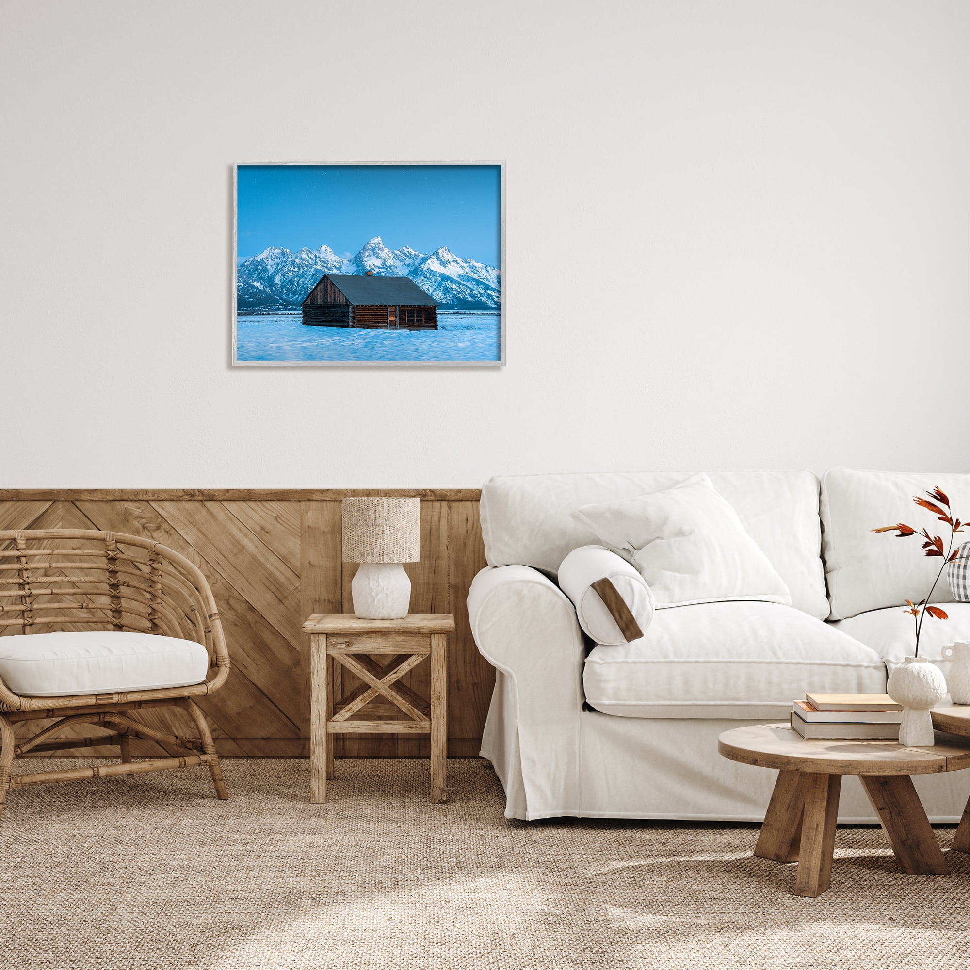 Stupell Industries Log Cabin Mountain View Landscape Photography Gray Framed Art Print Wall Art, 30 x 24
