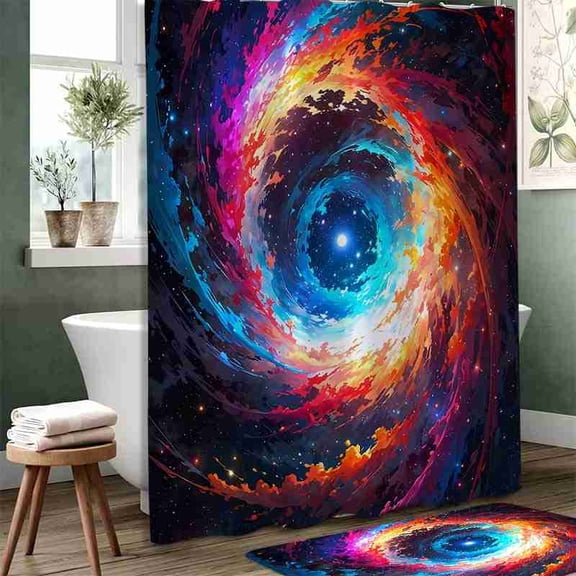 70x70 inch Vibrant Cosmic Nebula Swirl Shower Curtain, Waterproof Polyester Fabric with Hooks for Bathroom Decor