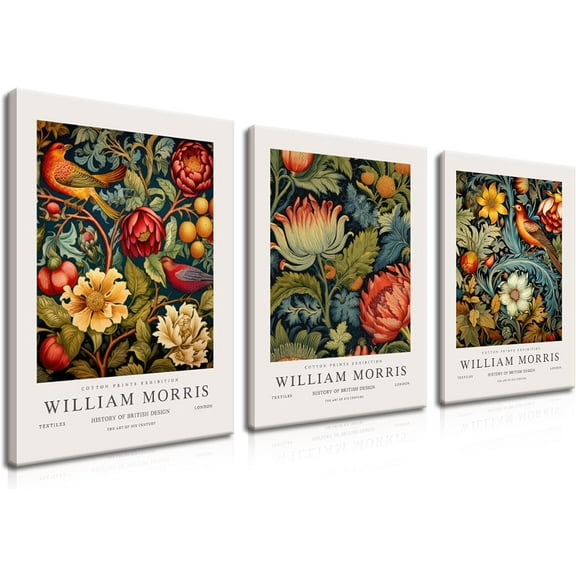 William Morris Canvas Wall Art Set of 3, Vintage Flower and Bird Animal Poster Print Wall Decor Aesthetic, Artist Canvas Painting Flower Wall Art for Bedroom Home Living Room Wall Decor - d