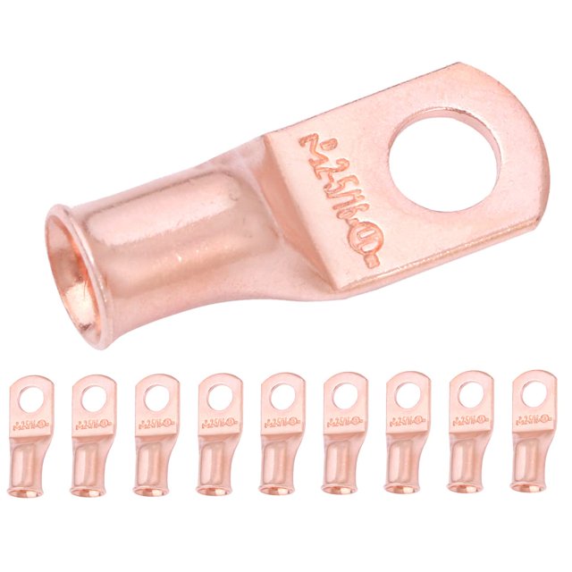 SELTERM 10 piezas 2 AWG - Perno de 5/16" - Terminales de batería de alta resistencia Terminales de anillo Extremos de cable de batería 2 terminales de calibre UL Ojales de cobre desnudo Conectores de