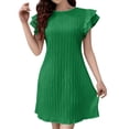 thumbnail image 2 of Blmnix Peplum Dress for Women Vacation Elegant Dresses Striped Dress Under Dresses Green Short Sleeve Mini Crew Neck Adaptable Summer Dress XXL, 2 of 9