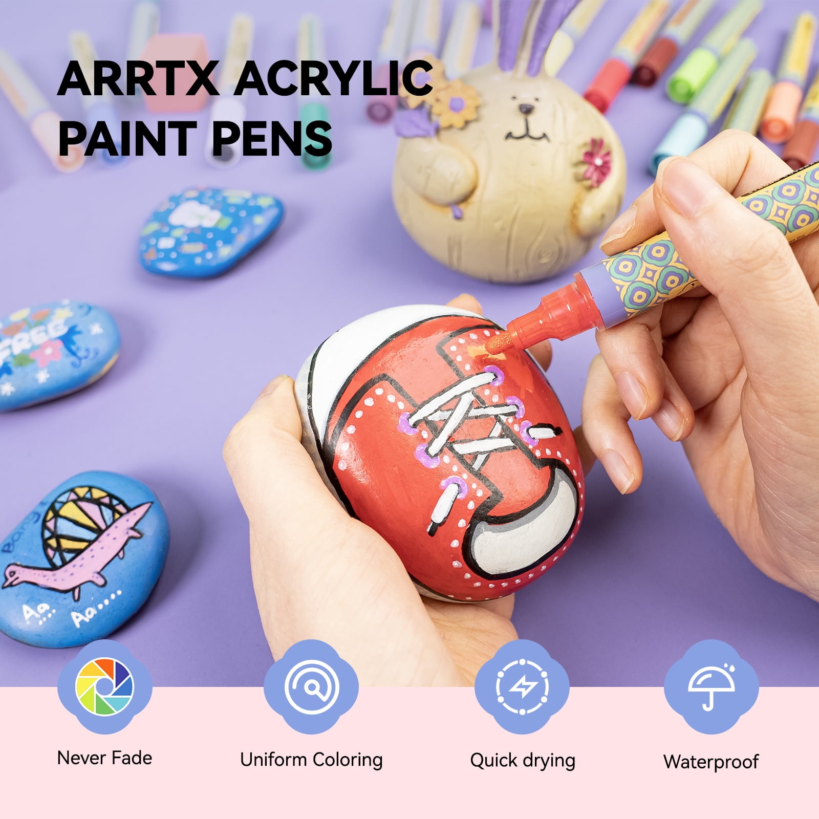 Arrtx Acrylic Markers, 48 Colors 3mm Medium Point Water-based Ink Large Refill Acrylic Paint Pens for Rock Painting, DIY Craft, Glass, Wood