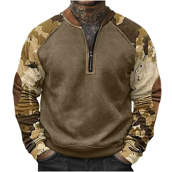 YUGYXL Quarter Zip Pullover for Men Printed Sweatshirts Long Sleeve Vintage Style Pullover Casual Slim Fit Shirts Camouflage XXL
