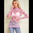thumbnail image 4 of Blusa de Larga con Encaje Floral de para Mujer, Blusa Interior Transparente con , Cuello Redondo, Informal, Transparente. Rosa M, 4 of 7