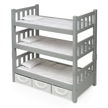 Badger Basket 1-2-3 Convertible Bunk Bed, Baskets & Stick-On Decals for 20 inch Dolls - Gray