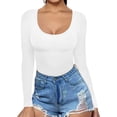 thumbnail image 3 of GJSYRH Womens Scoop Neck Long Sleeve Double Lined Basic Shirts Fitted Y2K Trendy Crop Tops, 3 of 4