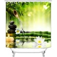 thumbnail image 2 of 4PCS Zen Spa Shower Curtain Sets with Rugs, Waterproof Fabric Shower Curtain, Green Bamboo Black Stone White Lotus Flower Garden Japanese Massage Spiritual Relaxing Meditation Bathroom Decor, 2 of 7