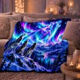 thumbnail image 6 of Mystical Howling Wolf Aurora Wilderness Scene, Peaceful Mountain Lake Scene, Warm Flannel Blanket for Cabin and Lodge, Outdoor Lovers Camping Gift, Fantasy Home Decor, 6 of 9