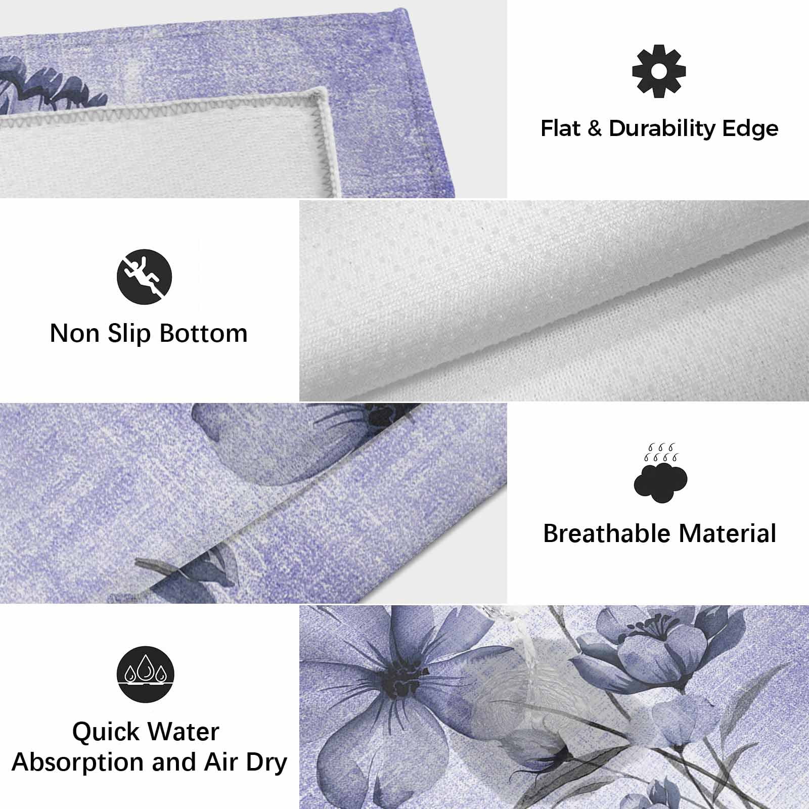 Purple Floral Outdoor Rug for Patio/Deck/Porch, Non-Slip Large Area Rug 5 x 8 Ft, Vintage Botanical Gradient Pastel Painting Indoor Outdoor Rugs Washable Area Rugs, Camping Rug Carpet Runner