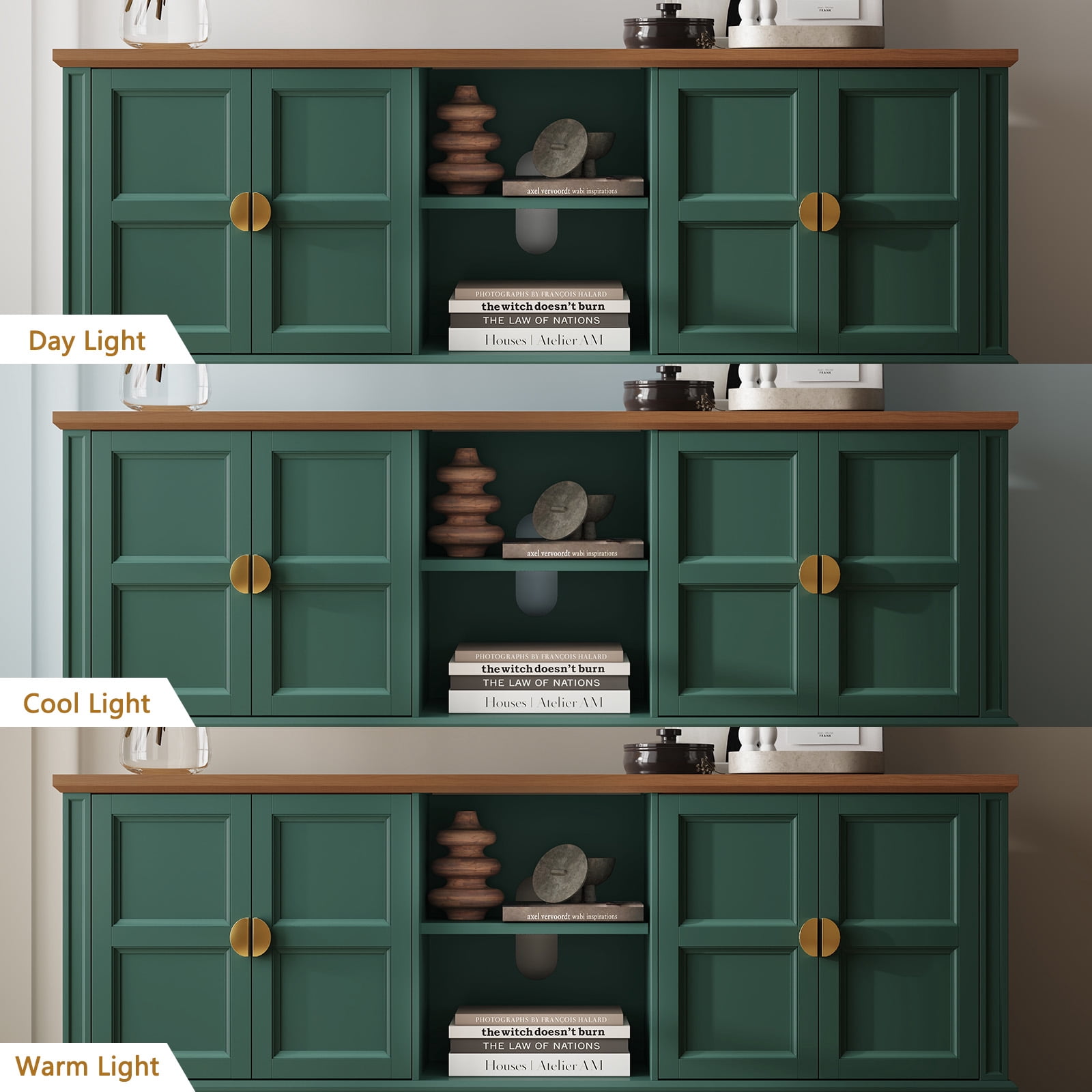 HLR Green 67" Modern Farmhouse TV Stand, Wood Entertainment Center for 75 In TV for Living Room