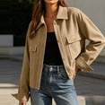 thumbnail image 6 of Admvng Women's Cropped Shacket Jacket Lapel Button Down Comfortable Chest PocketCasual Long Sleeve Ladies Coat Outerwear, 6 of 8