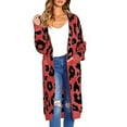 thumbnail image 2 of Women'S Cardigan Sweaters Leopard Long Sleeve Open Front Outwear Fall Winter Loose Knit Cheetah Long Cardigan Red S, 2 of 8