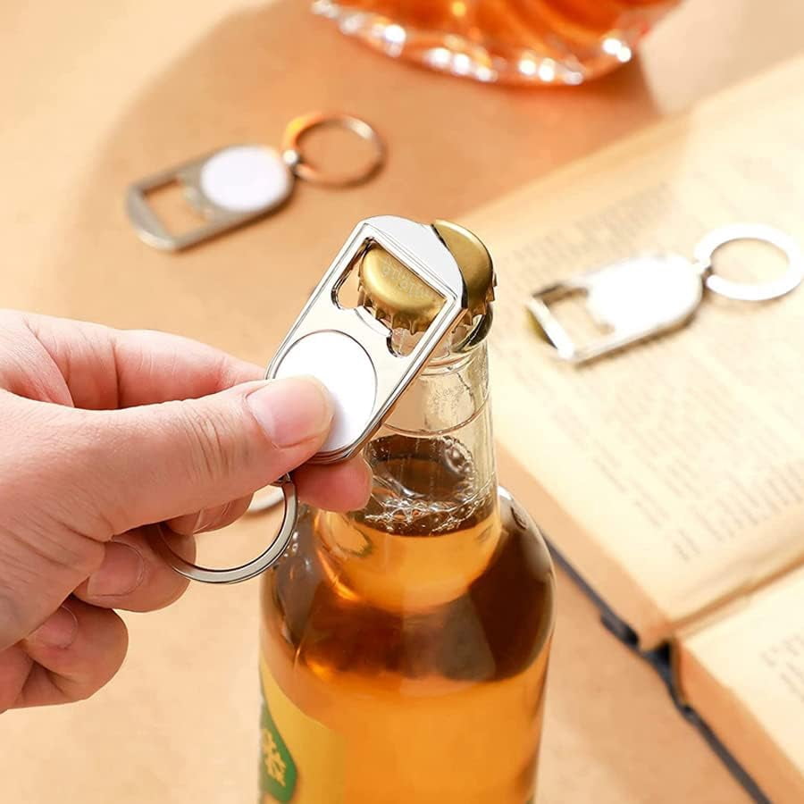 MKEUDQ-Bottle Opener Keychain Portable Beer Bottle Opener Key Chain Blank Tag Keyring Beverage Bottle Opener Key Ring Gift for Men and Women