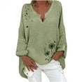 thumbnail image 4 of SHOPESSA Tops for Women Plus Size Hedging V-neck Polka Print Cotton Blouses Linen Long Sleeve T-shirt, 4 of 4