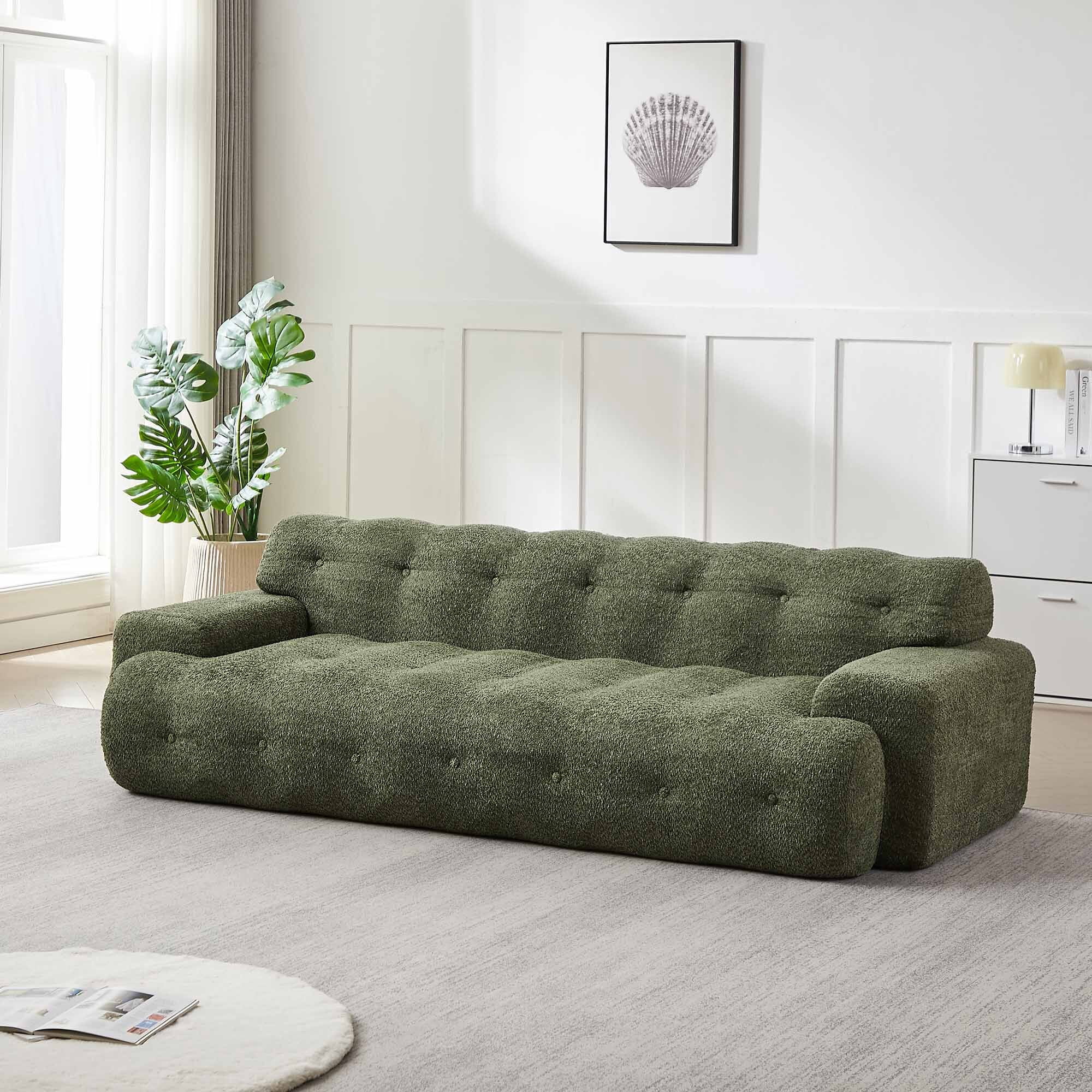 Lunale Boneless Cloud Sofa, No Assembly Required, Modern 3-Seater Chenille Couch for Living Room, Green