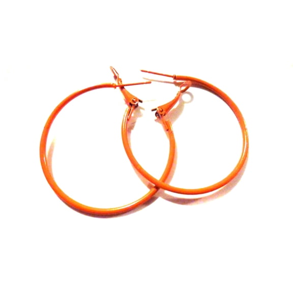 Orange Hoop Earrings Medium 1.5 inch Hoop Earrings Thin