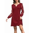 thumbnail image 3 of Fall Dresses for Women Lace Long Sleeve Elegant Slim Formal Party Dress Wine Red XL, 3 of 8