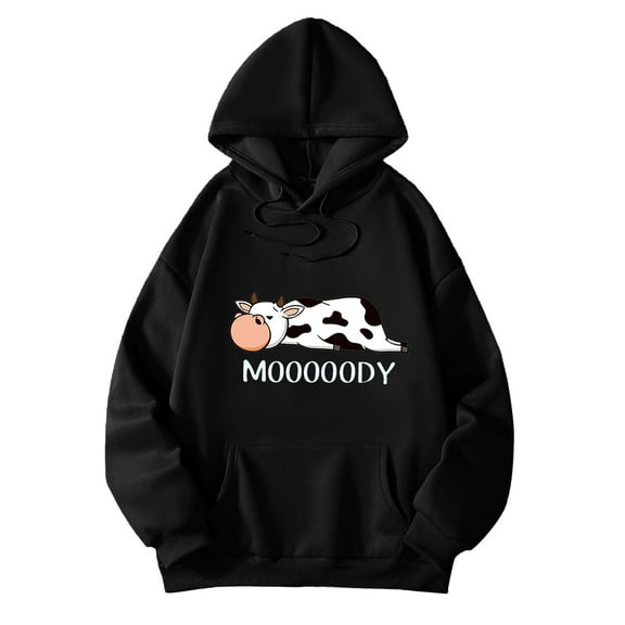 DHFJKG Womens Casual Hoodies Oversized Loose Fit Fashion Cow Printed Round Neck Long Sleeve Sweatshirts For Everyday Wear Women Trendy Graphic Sweatshirt