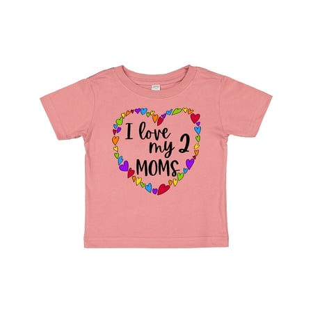 

Inktastic I Love My Two Moms- Pride Rainbow Hearts Boys or Girls Baby T-Shirt