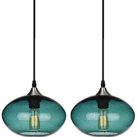

WLJWLJ Pendant Lights Kitchen Island Green Glass Seeded Bubbles Modern Mini Ceiling Hanging Light Fixtures UFO Shade Living Room Bedroom Dining Table 8.5 Inch Diam 2 Pack