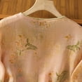 thumbnail image 4 of VNKIDY Womens V Neck Three Quarter Sleeve Floral Print Blouse With Embroidery Knot Button Closure Loose Fit Breathable For Casual Wear Cozy Top, 4 of 9