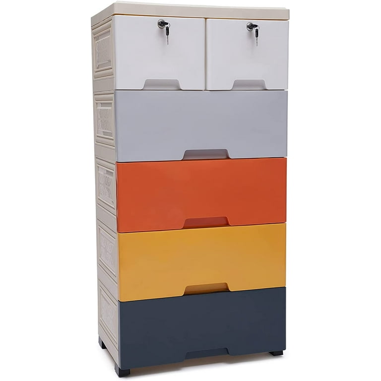 FETCOI 5 Layers Storage Cabinets 6 Drawer Plastic Cabinet Dresser