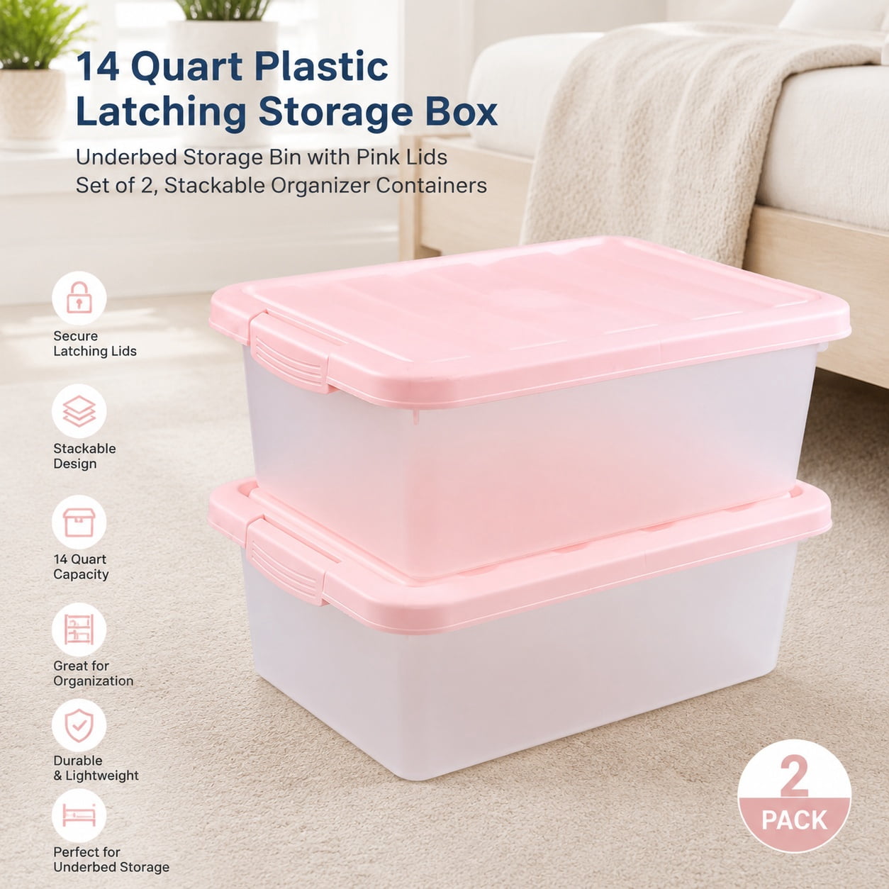Sterilite 64 Quart Latching Plastic Storage Container, Purple