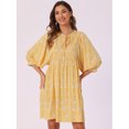 thumbnail image 2 of DARING DIVA Floral Summer 3/4 Sleeve Flare Mini Dress S Yellow, 2 of 6