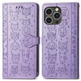 thumbnail image 2 of Conmpatible for iPhone 12 Pro Max Wallet Case with Card Holder, Lovely Cartoon Cat & Dog Animal Embossed Pattern PU Leather Flip Cover Kickstand Magnetic Clasp Shockproof Case, Purple, 2 of 5
