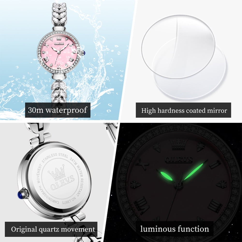 OLEVS Watches for Women Fashion Dress Analog Quartz Rose Gold Plated Stainless Steel Waterproof Luminous Luxury Ladies Watches Women Wrist Watches Gift Relojes para Mujer Pink/Purple/Green/Blue