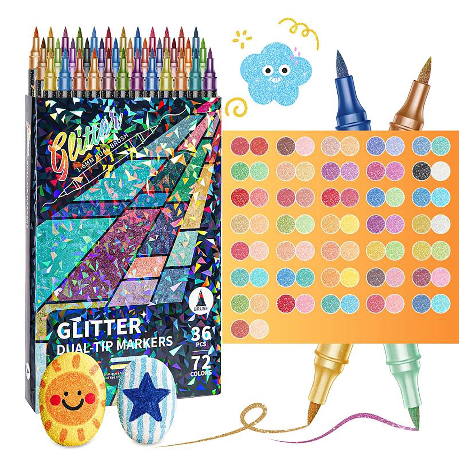 72 Colors Glitter Effect Brush Markers Pens, Glitter Markers Pens Dual Tip, Glitter Brush Markers Glitter Paint Pens, for Cards DIY Crafts