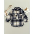 thumbnail image 3 of Douhoow Toddler Boys Girls Lapel Shirt Long Sleeve Plaid Printed Single-breasted Jacket 1-4Y, 3 of 9